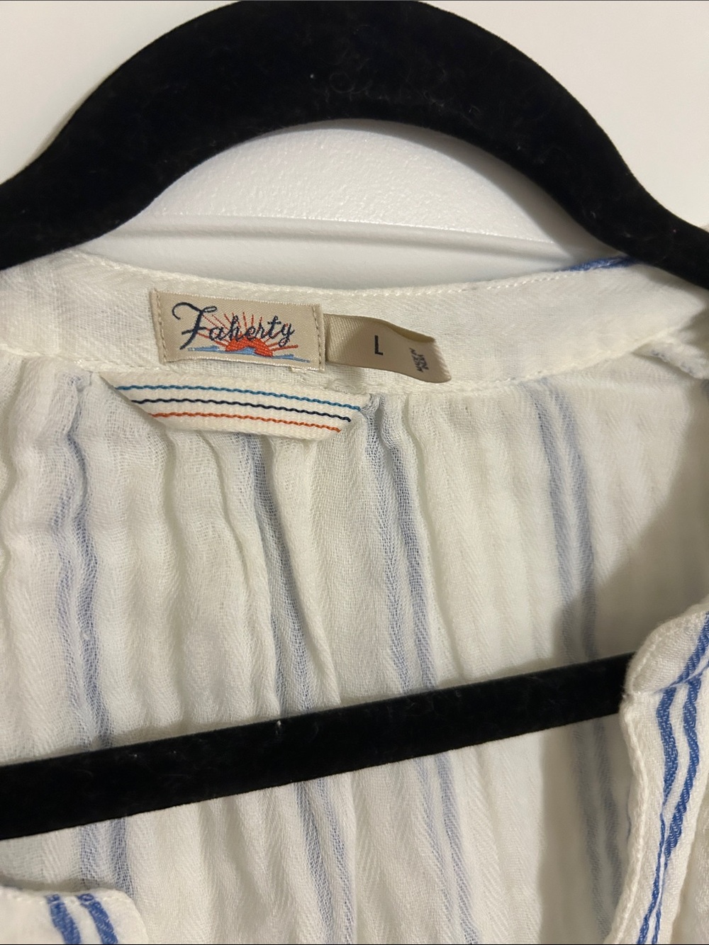 Faherty Striped Sleeveless Gauze Top in White and Blue - Picture 2 of 5